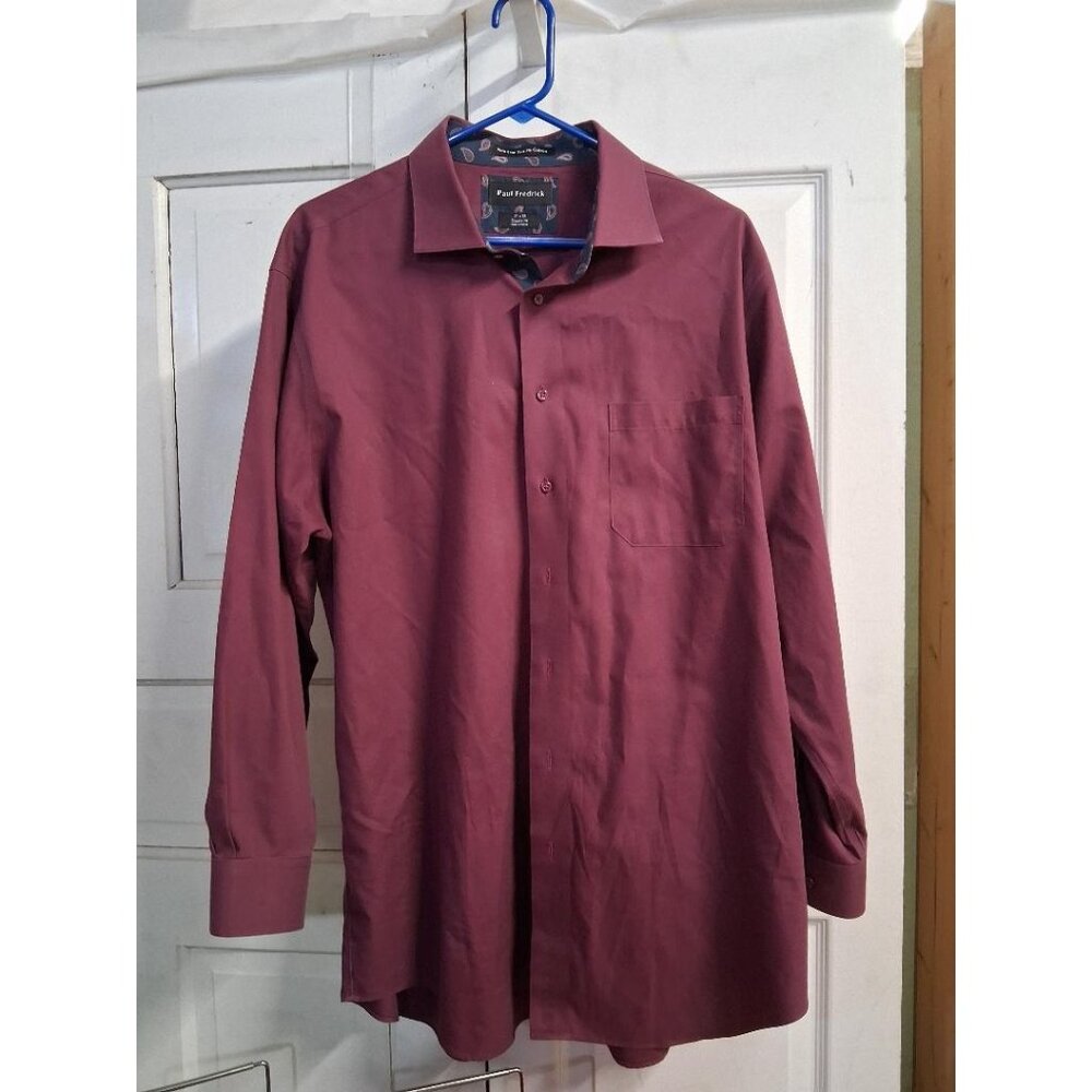 Paul Fredrick Burgundy Dress Shirt Classic Fit Non-Iron 17x33 Paisley Accents Me